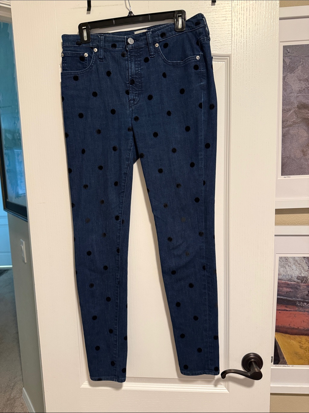 J. Crew Navy Straight-Leg Jeans With Black Polka Dots